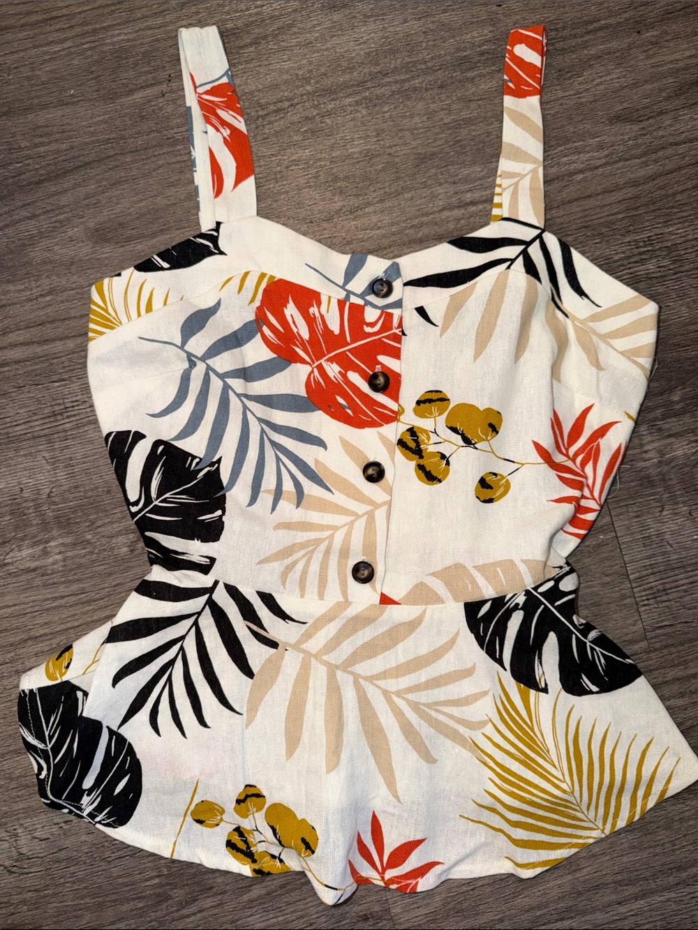 Monteau Los Angeles Tropical Floral Peplum Tank Top Size Medium Linen Blend